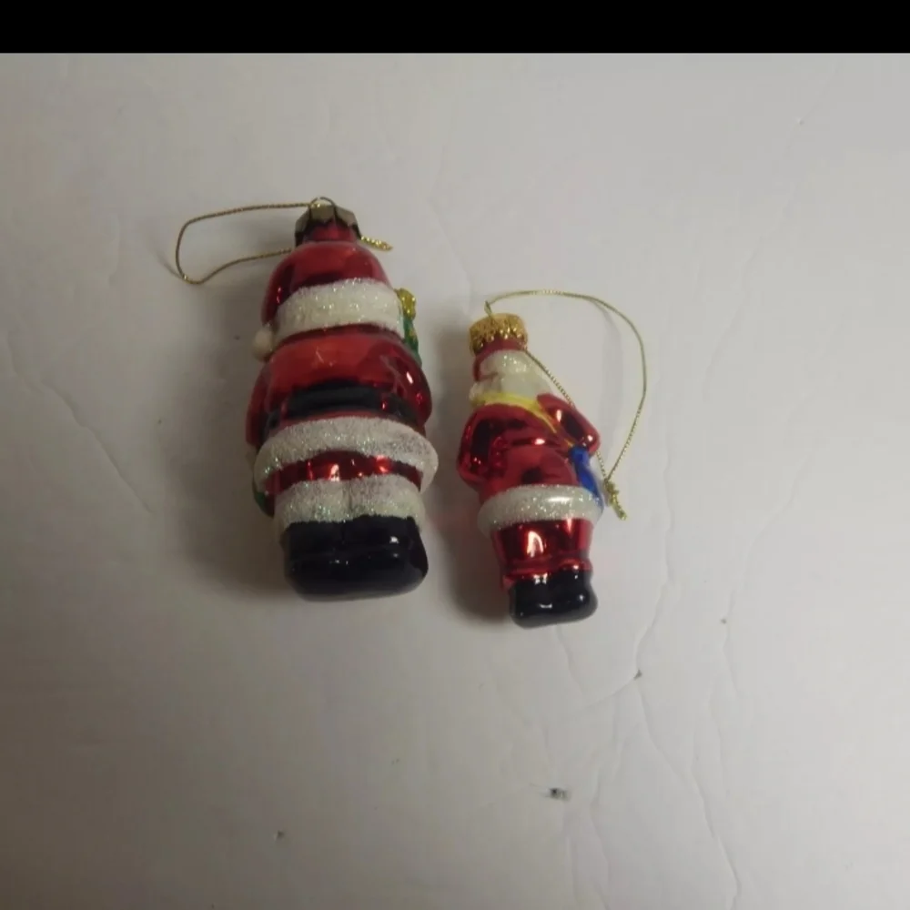 Hand Blown Glass Christmas Ornaments Lot of Two Santa‎ and Santa Bear Glitter
